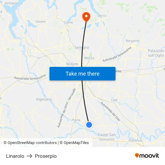 Linarolo to Proserpio map