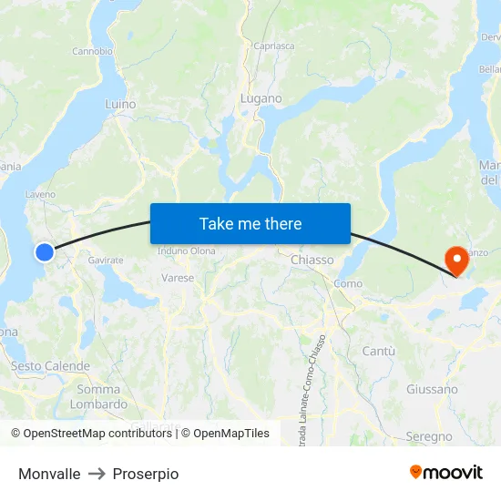 Monvalle to Proserpio map