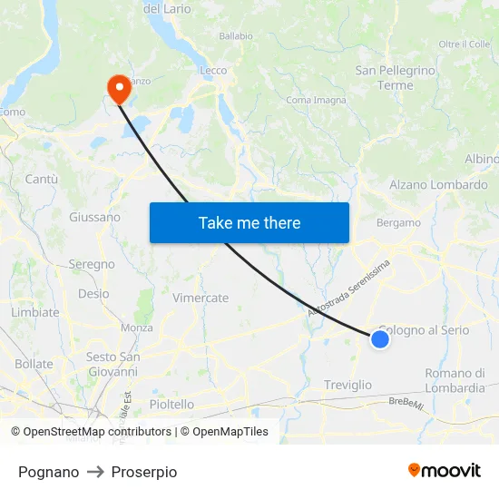 Pognano to Proserpio map