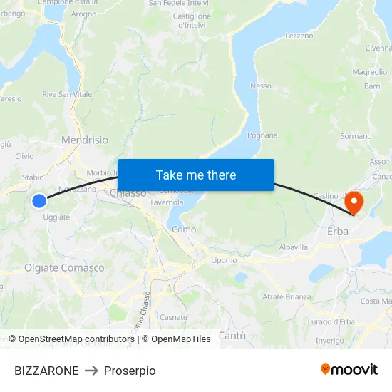 Bizzarone to Proserpio map