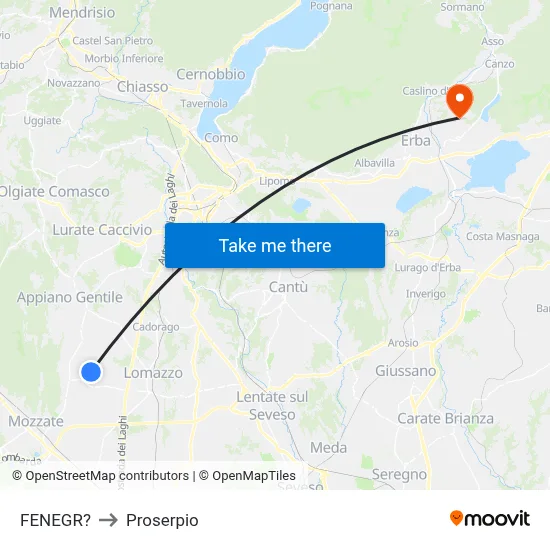 Fenegro to Proserpio map