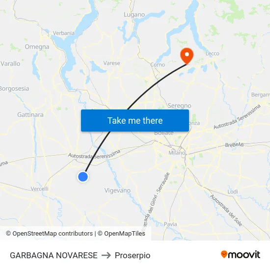 Garbagna Novarese to Proserpio map