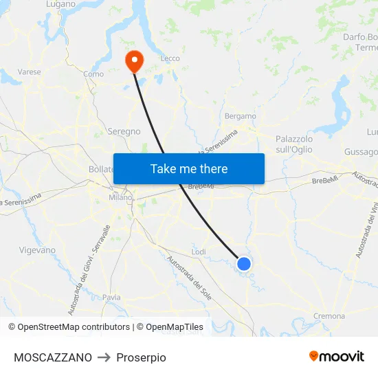 Moscazzano to Proserpio map