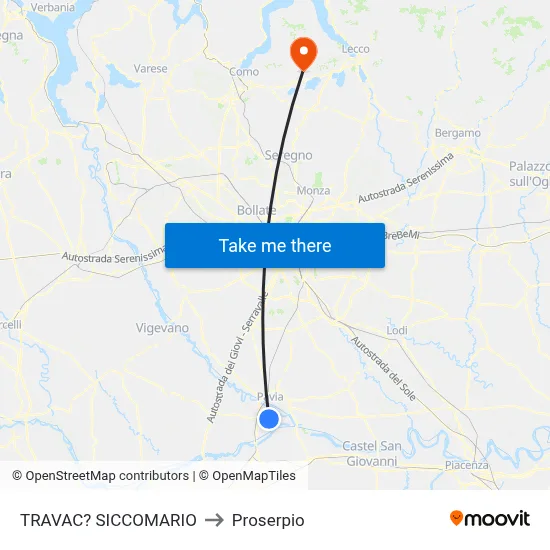 Travacò Siccomario to Proserpio map