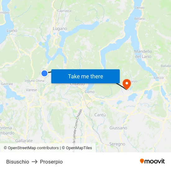 Bisuschio to Proserpio map