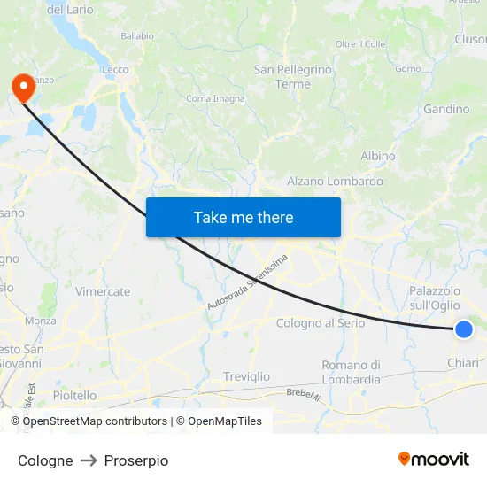 Cologne to Proserpio map