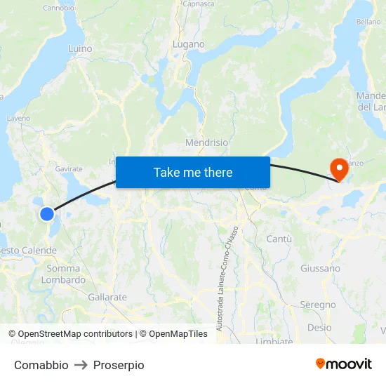 Comabbio to Proserpio map