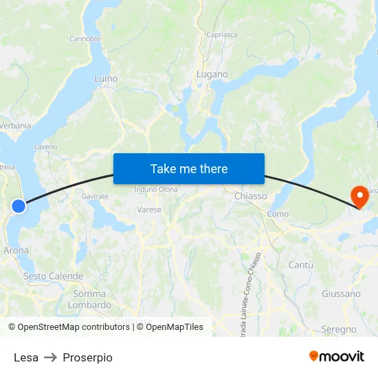 Lesa to Proserpio map