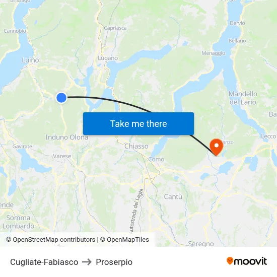 Cugliate-Fabiasco to Proserpio map