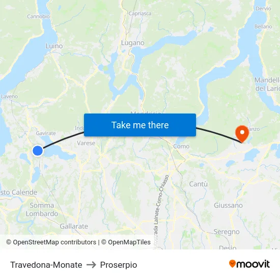 Travedona-Monate to Proserpio map