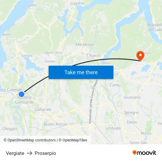 Vergiate to Proserpio map