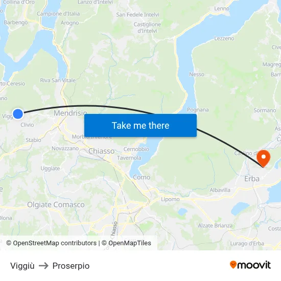 Viggiù to Proserpio map