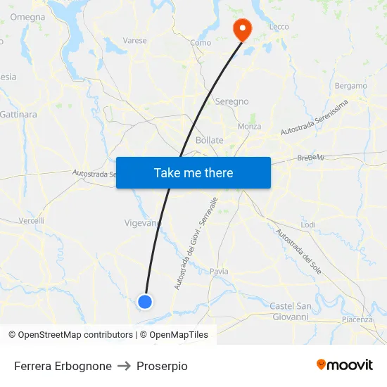 Ferrera Erbognone to Proserpio map
