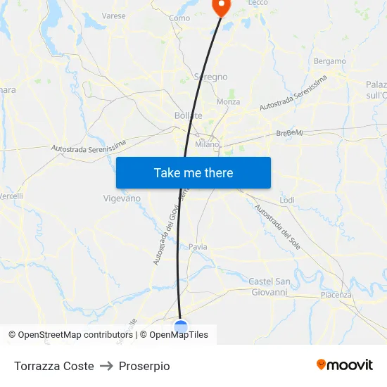 Torrazza Coste to Proserpio map