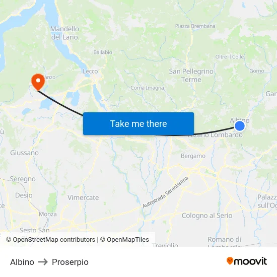 Albino to Proserpio map
