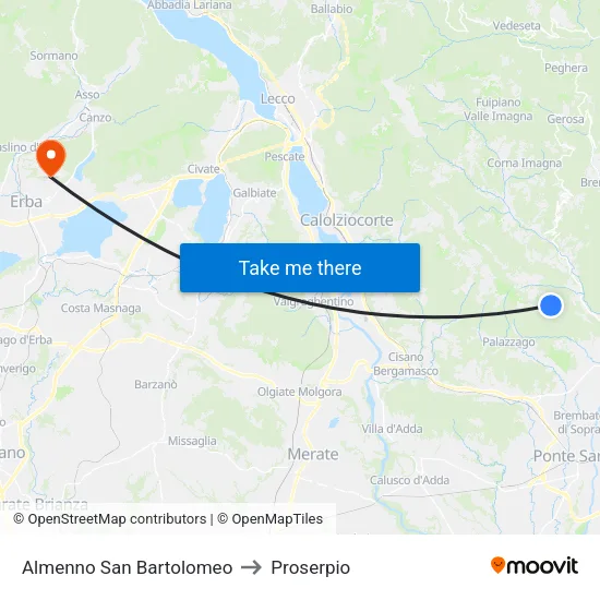 Almenno San Bartolomeo to Proserpio map