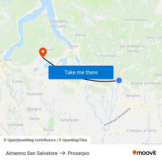 Almenno San Salvatore to Proserpio map