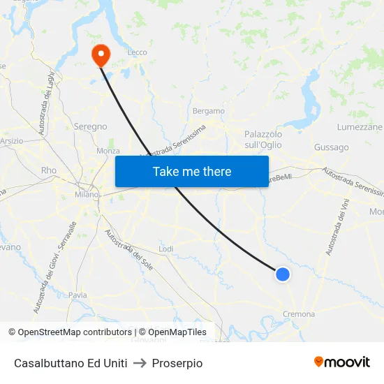 Casalbuttano Ed Uniti to Proserpio map