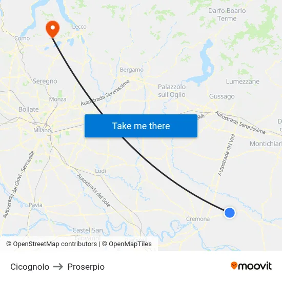 Cicognolo to Proserpio map