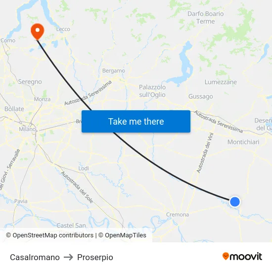 Casalromano to Proserpio map