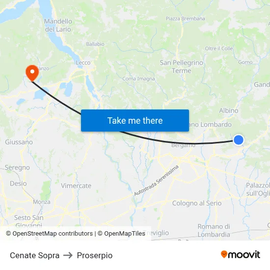 Cenate Sopra to Proserpio map