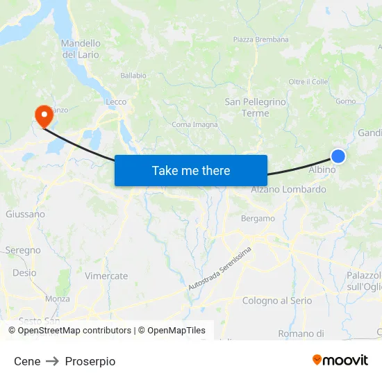 Cene to Proserpio map