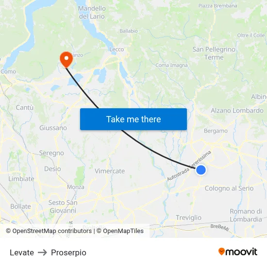 Levate to Proserpio map