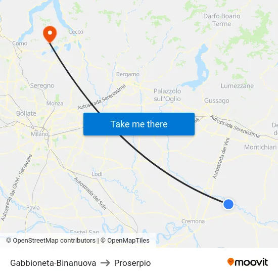 Gabbioneta-Binanuova to Proserpio map