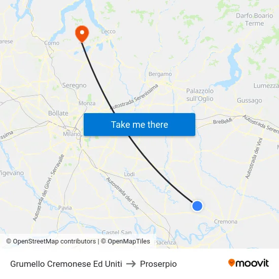 Grumello Cremonese Ed Uniti to Proserpio map