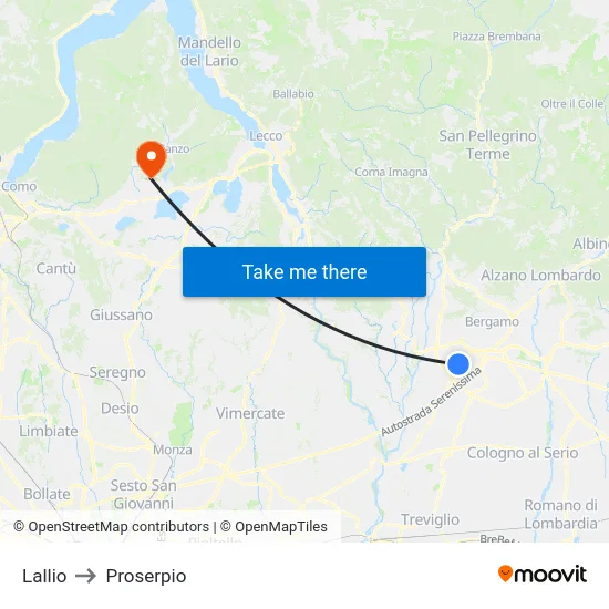 Lallio to Proserpio map