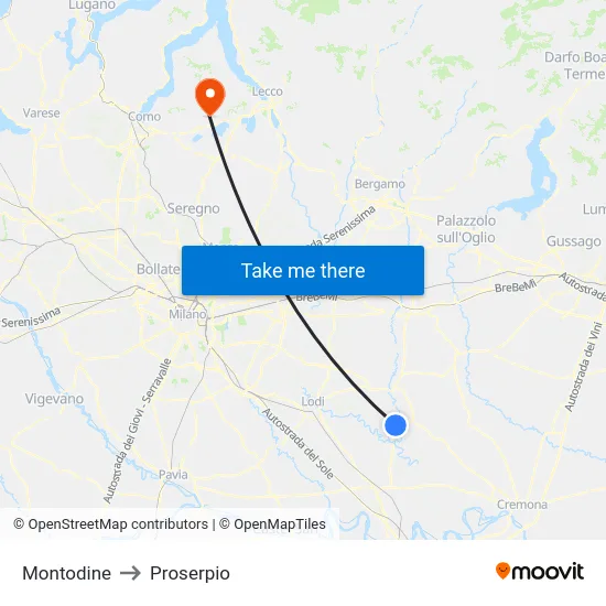 Montodine to Proserpio map
