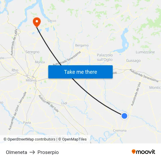 Olmeneta to Proserpio map