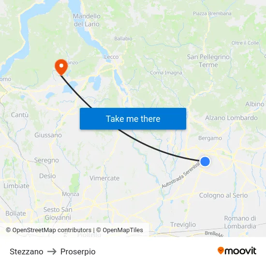 Stezzano to Proserpio map