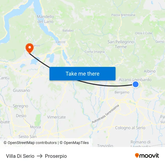 Villa di Serio to Proserpio map