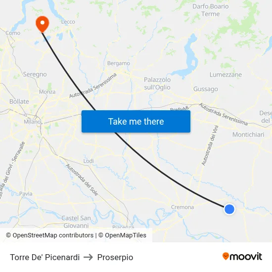 Torre De' Picenardi to Proserpio map