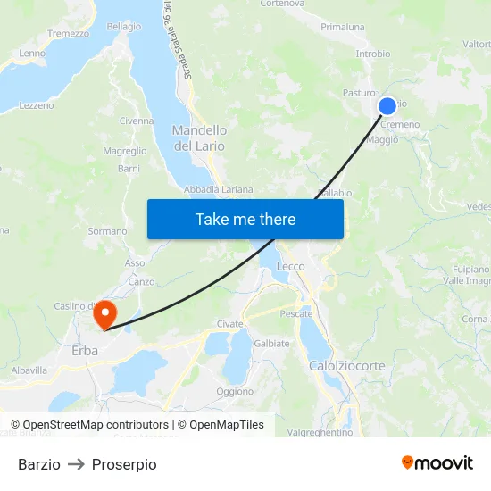 Barzio to Proserpio map