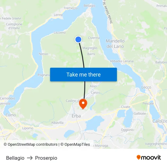 Bellagio to Proserpio map