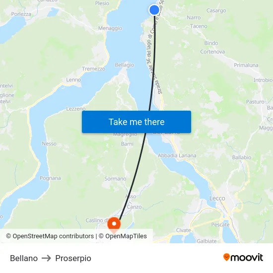 Bellano to Proserpio map