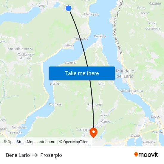 Bene Lario to Proserpio map