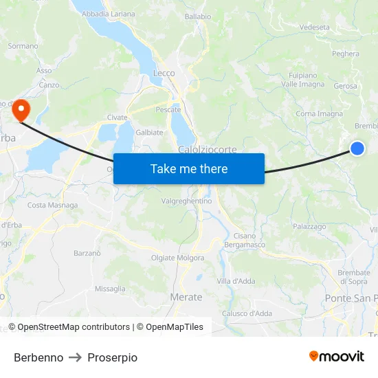 Berbenno to Proserpio map