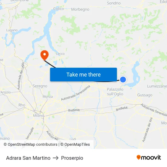 Adrara San Martino to Proserpio map