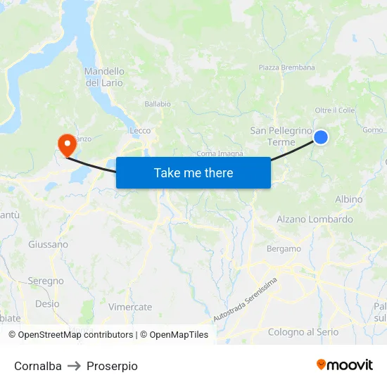 Cornalba to Proserpio map