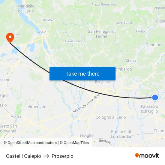 Castelli Calepio to Proserpio map