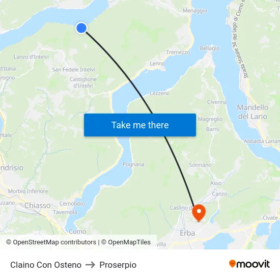Claino con Osteno to Proserpio map