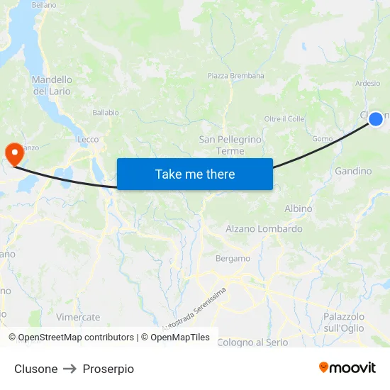 Clusone to Proserpio map