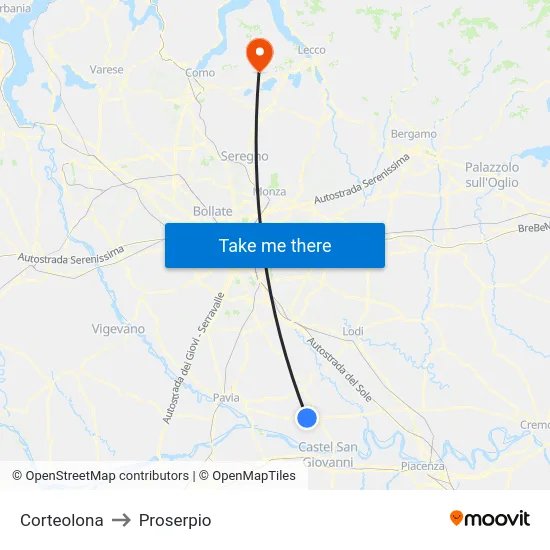 Corteolona to Proserpio map