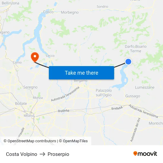 Costa Volpino to Proserpio map