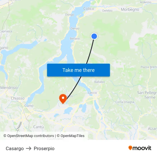 Casargo to Proserpio map