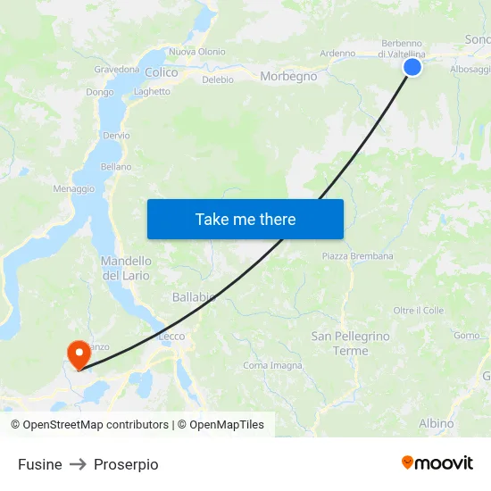 Fusine to Proserpio map
