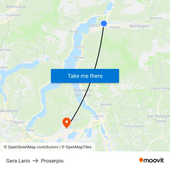 Gera Lario to Proserpio map
